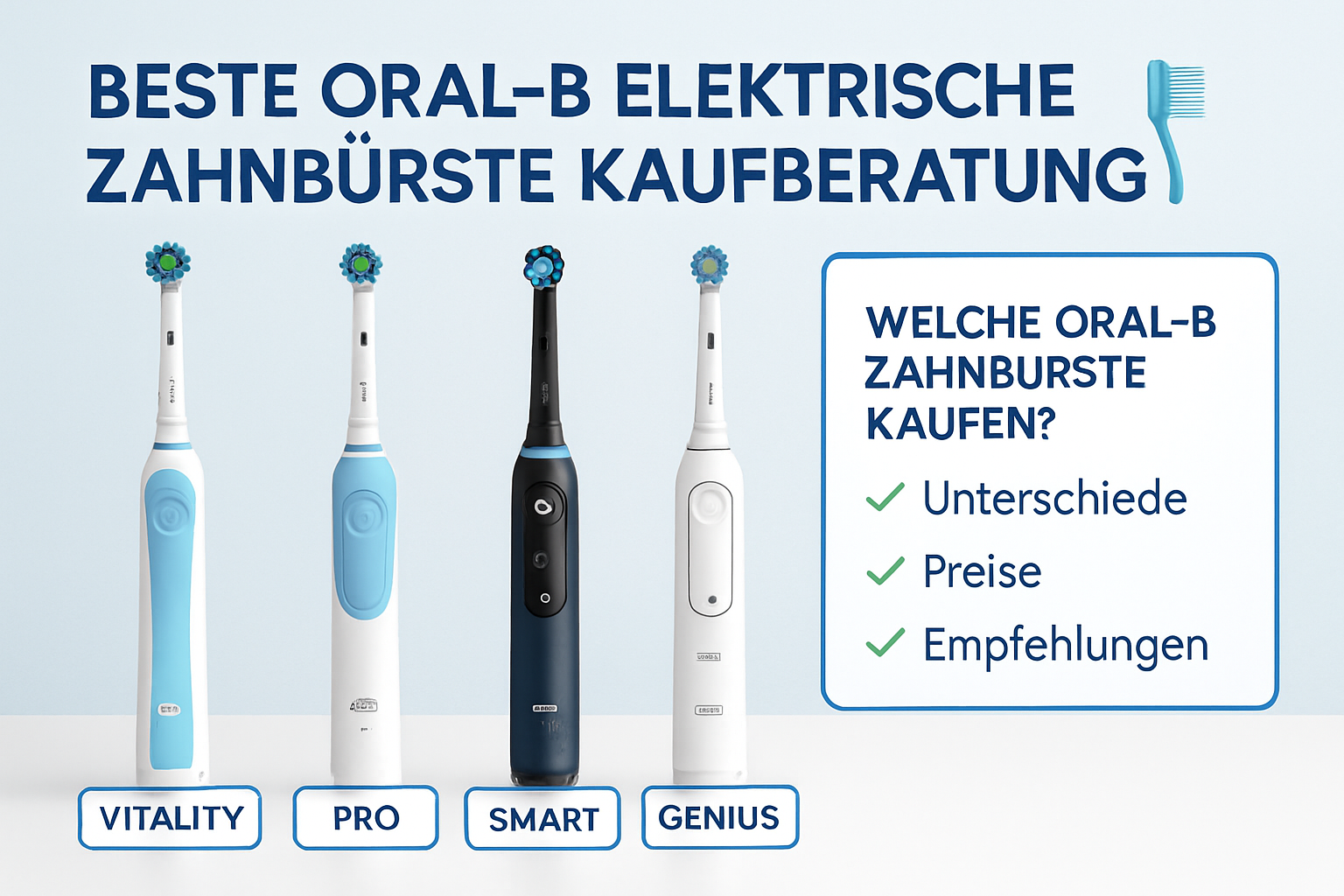Verschiedene Oral-B elektrische Zahnbürsten-Modelle nebeneinander im Vergleich