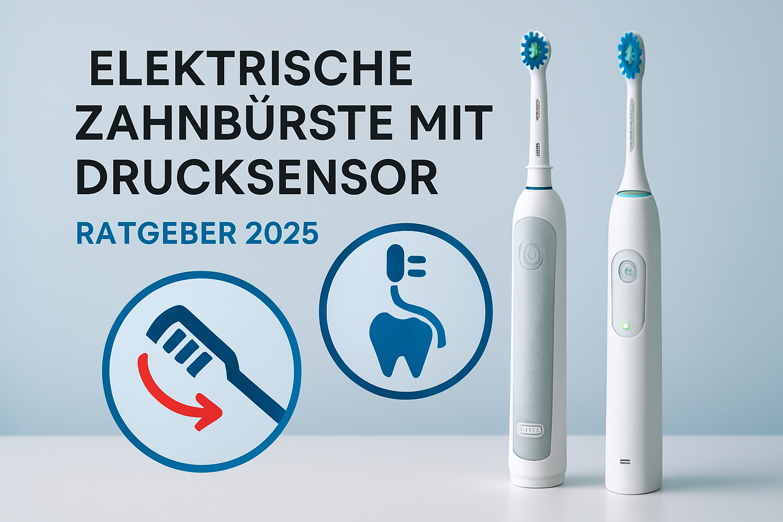 Elektrische Zahnbürste mit leuchtendem Drucksensor-Warnsignal beim Zähneputzen