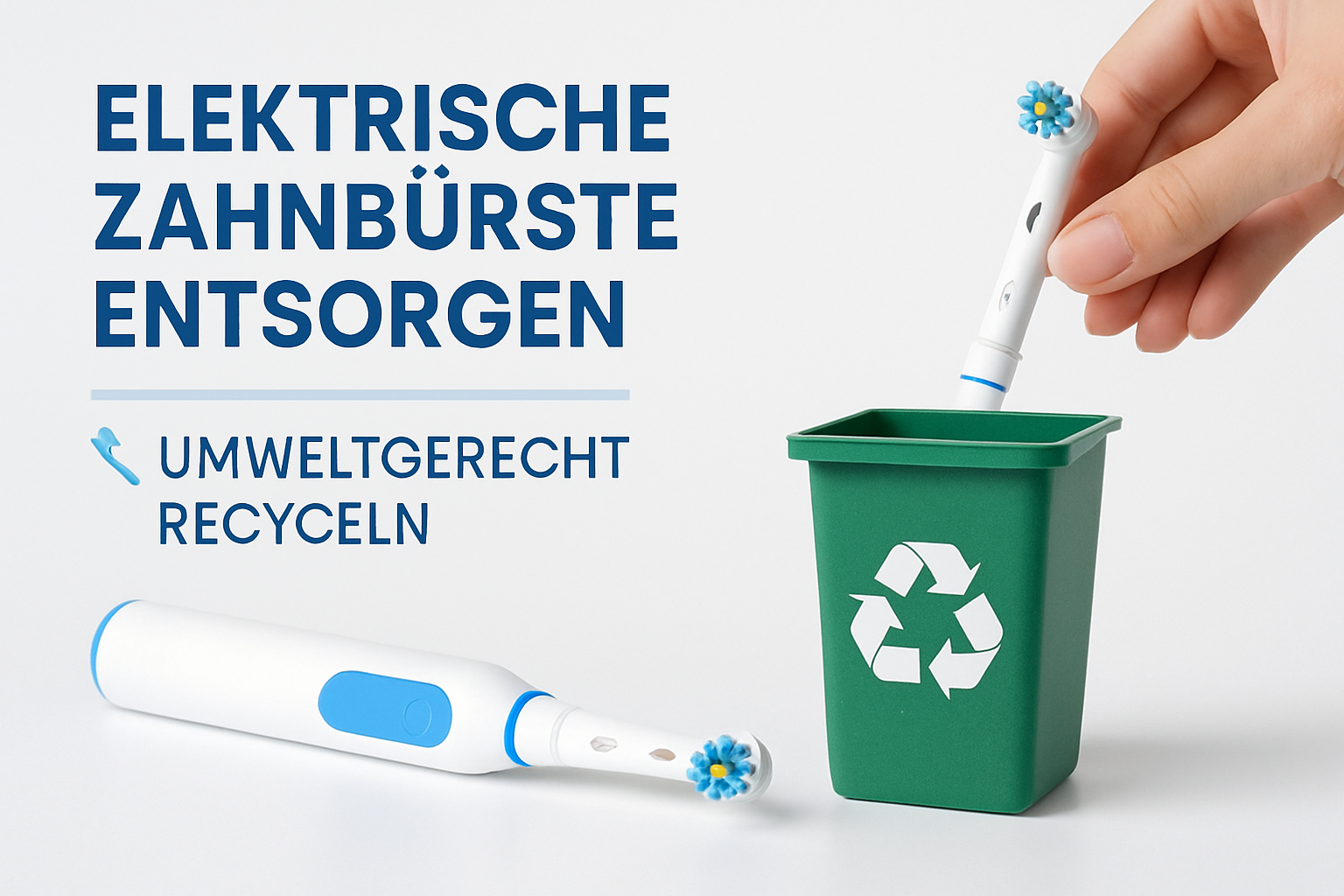 Alte elektrische Zahnbürste wird in Recycling-Behälter für Elektroschrott gelegt