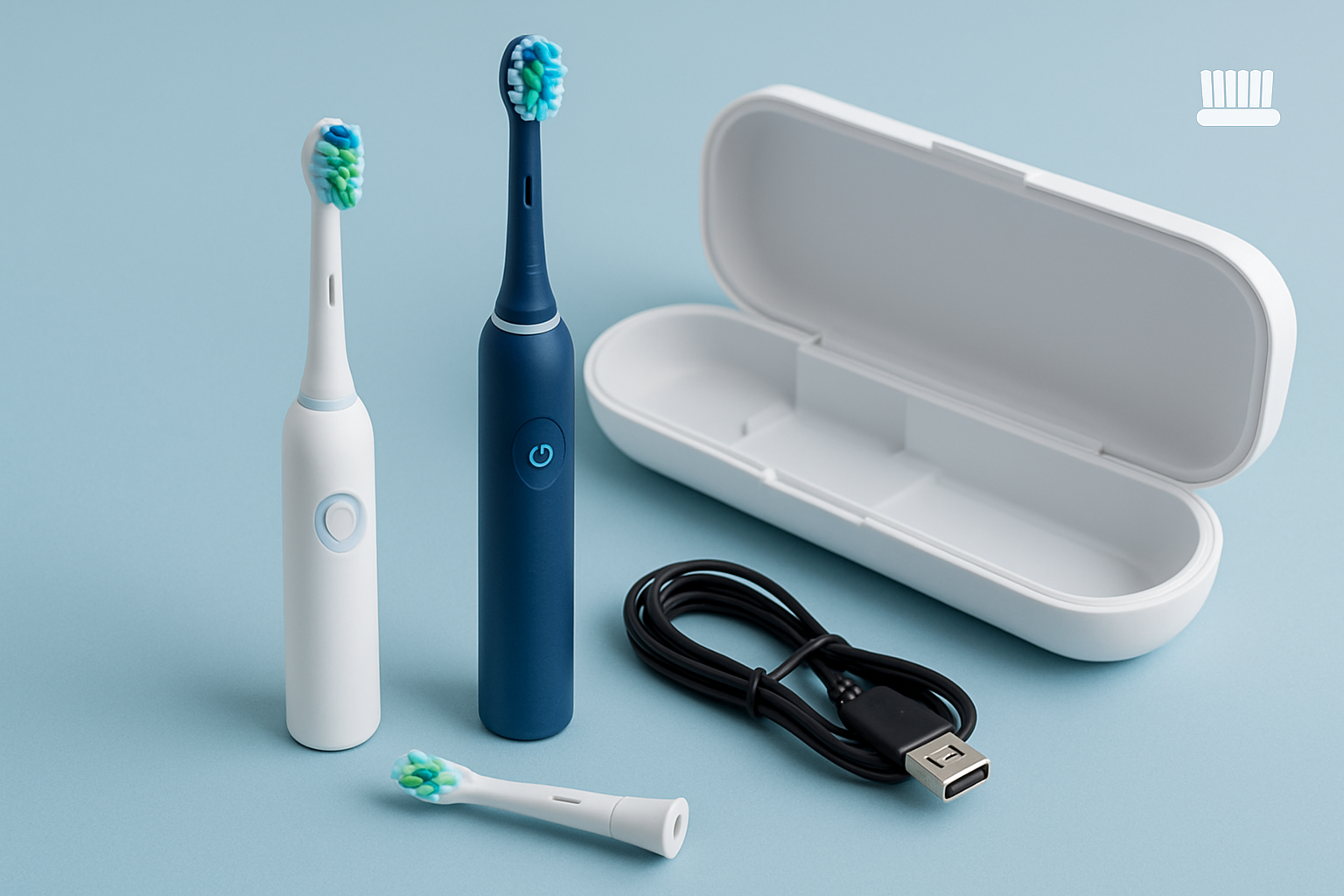Kompakte elektrische Zahnbürste im Reiseetui mit Ladekabel für unterwegs